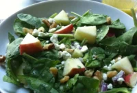 Crisp Apple, Toasted Walnut and Tangy Goat Cheese Spinach Salad