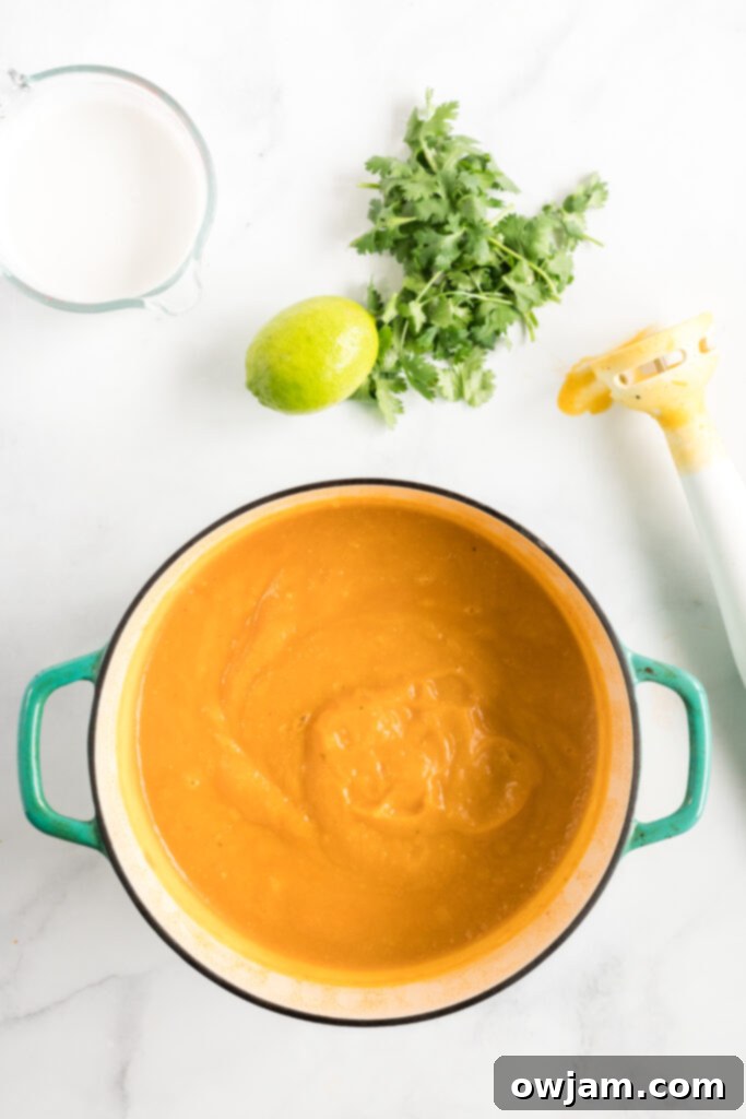Golden Curry Butternut Squash Soup 4 Curried Butternut Squash Soup simmering in a pot