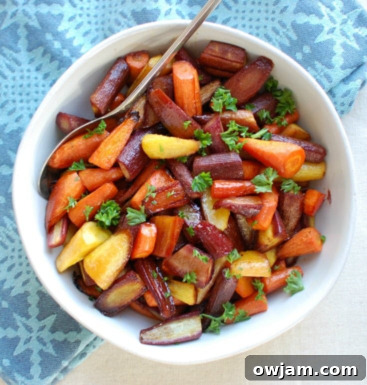 Caramelized Balsamic Roasted Carrots 2 Balsamic Roasted Carrots with Blue Napkin