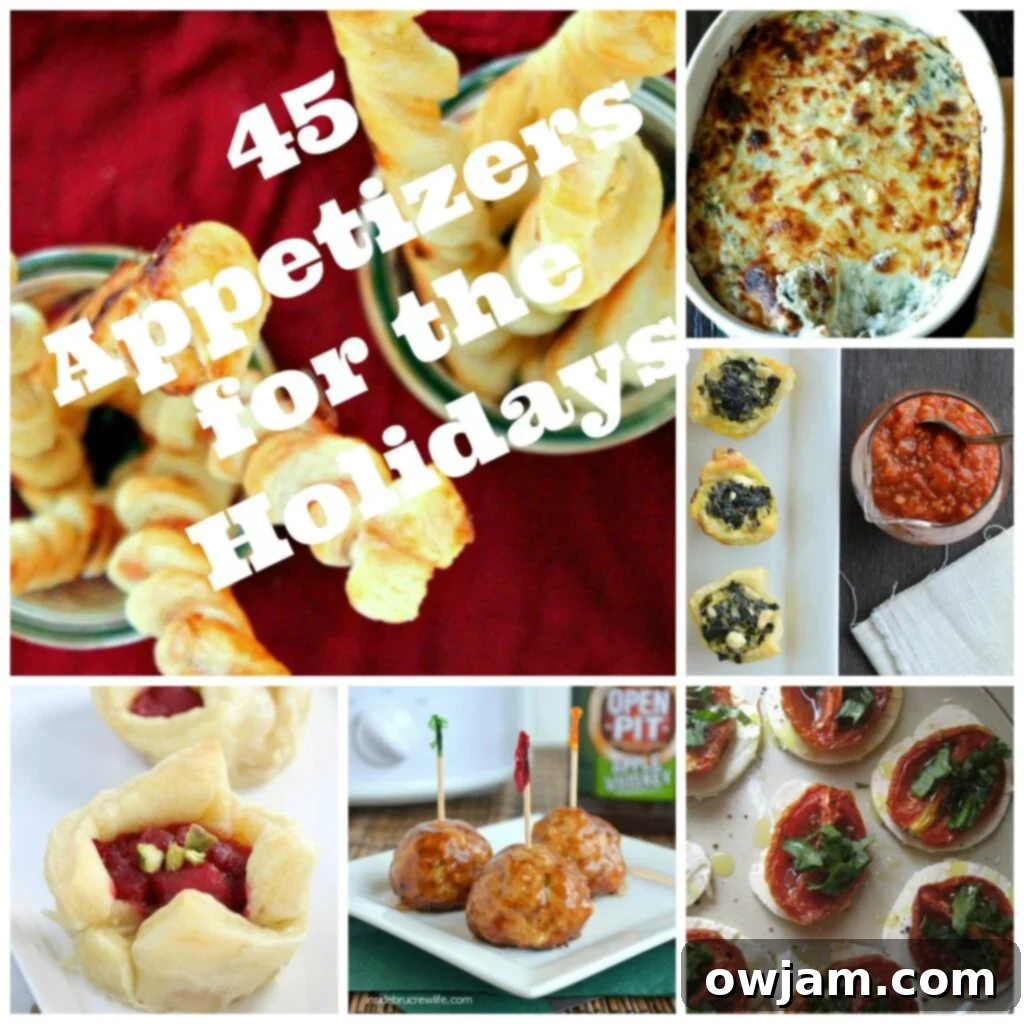 45 Festive Bites for Holiday Gatherings 2 An inviting spread of over 45 diverse and delicious holiday appetizers, perfect for any festive gathering.