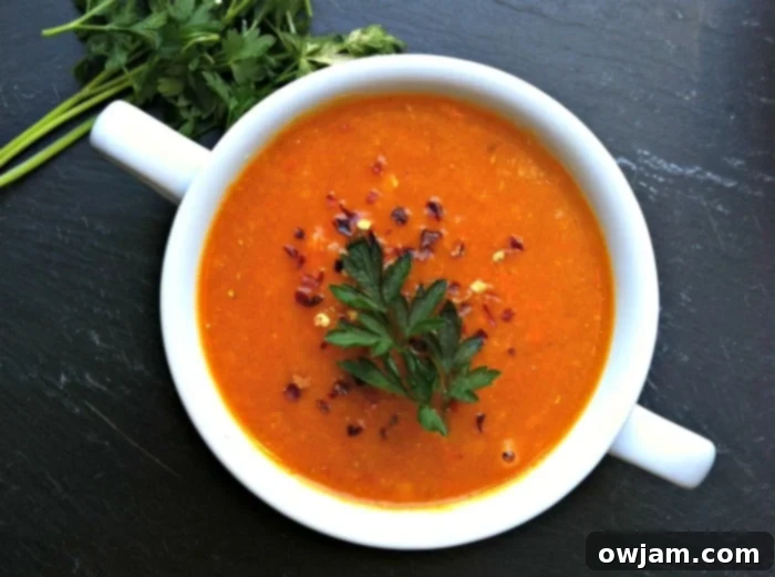 Velvety Coconut Lentil Bliss 2 A vibrant bowl of Red Lentil Coconut Soup garnished with fresh cilantro and red pepper flakes.