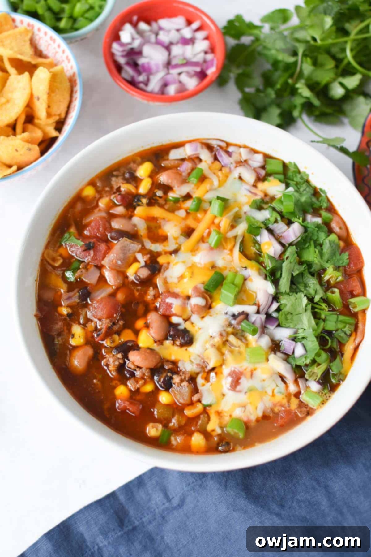 Slow Cooker Taco Soup Recipe with fresh cilantro garnish