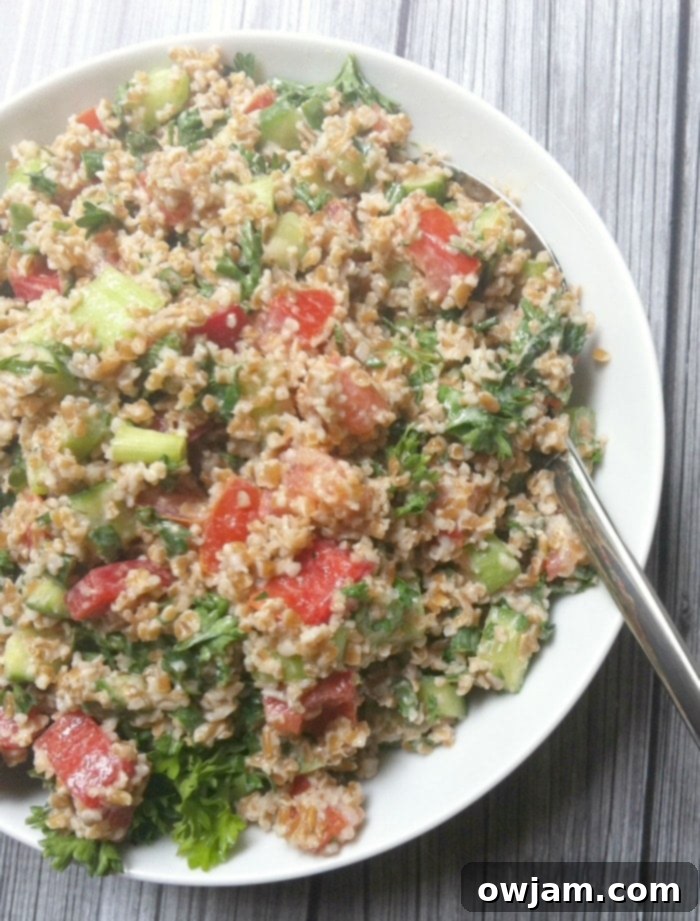 Vibrant Bulgur Salad with Creamy Mint Yogurt Dressing 4 Close-up of fresh Vegetable Bulgur Salad with Mint Yogurt Dressing