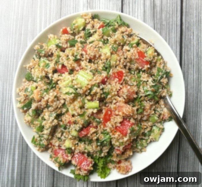 Vibrant Bulgur Salad with Creamy Mint Yogurt Dressing 5 Serving of Vegetable Bulgur Salad with Mint Yogurt Dressing