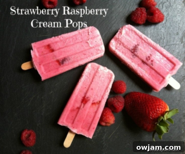 Creamy Berry Dream Pops 2 Delicious Strawberry Raspberry Cream Pops, perfect for a healthy snack.