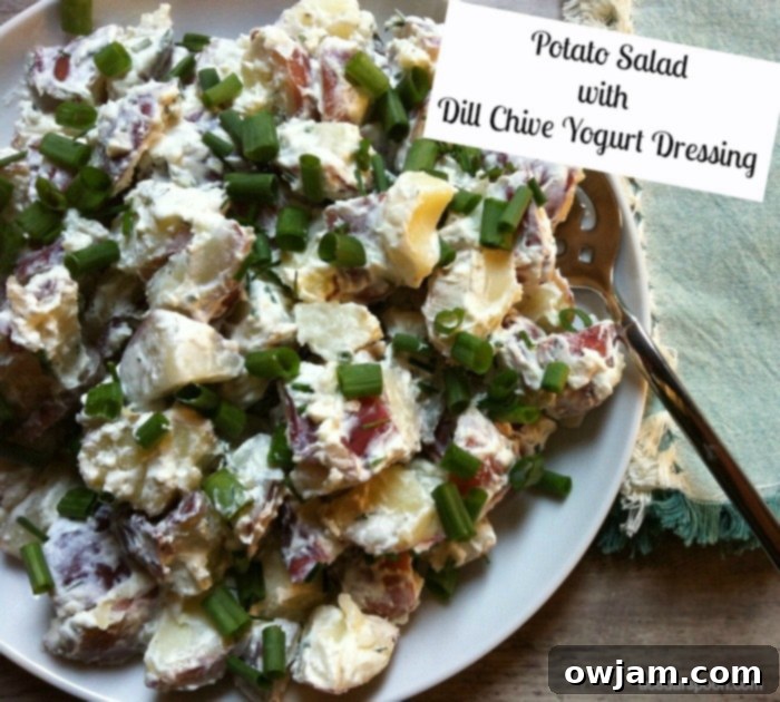 Potato Salad with Dill Chive Yogurt Dressing, a healthy side dish for summer gatherings