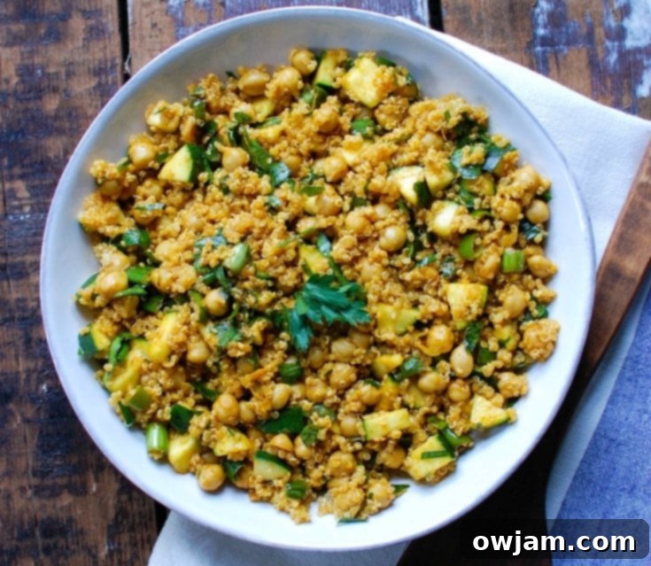 Zesty Zucchini Quinoa Chickpea Bowl 3 Zucchini Chickpea Quinoa Salad in white bowl