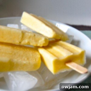 Virgin Pina Colada Popsicles 4 Pina Colada Popsicles with fresh fruit garnish, ready to serve