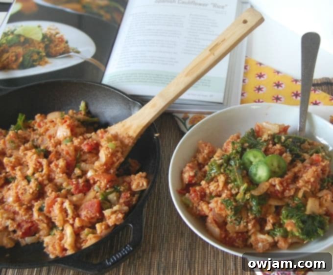 Çevirmek istediğiniz Türkçe başlık nedir? 4 Delicious and healthy Spanish Cauliflower Rice served in a bowl, ready to eat, from A Cedar Spoon