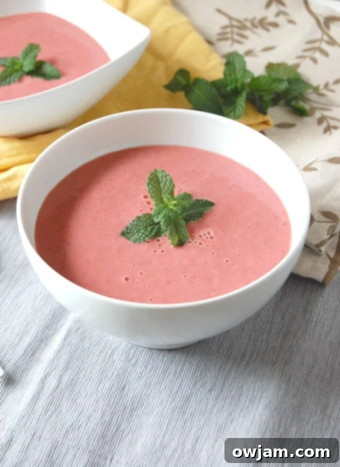 Strawberry Mint Gazpacho with mint.