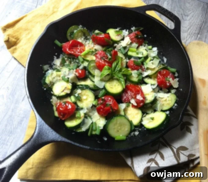 Freshly prepared Sauteed Tomato Basil Zucchini