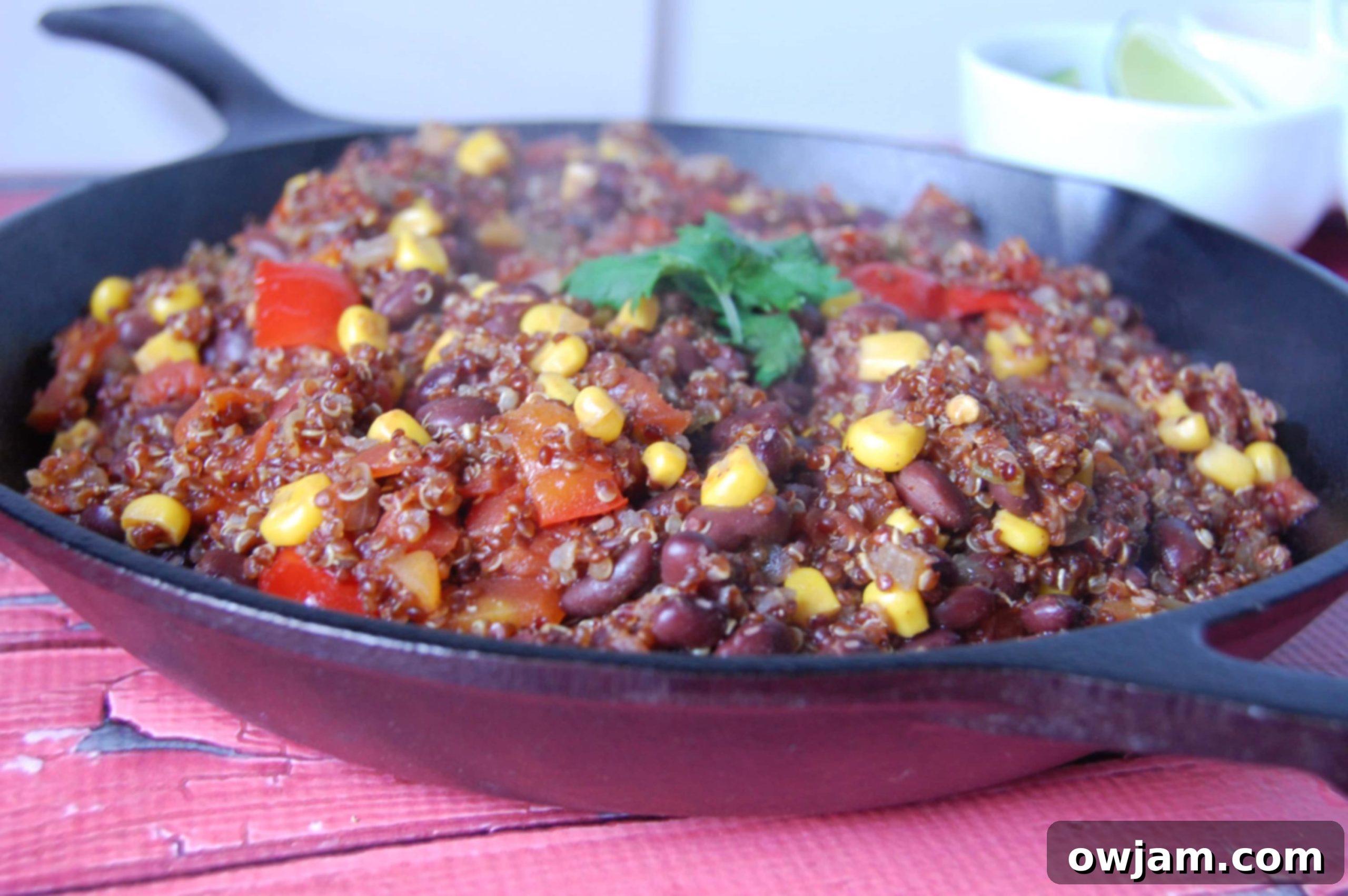 Close-up of vibrant One Skillet Southwestern Quinoa with fresh cilantro
