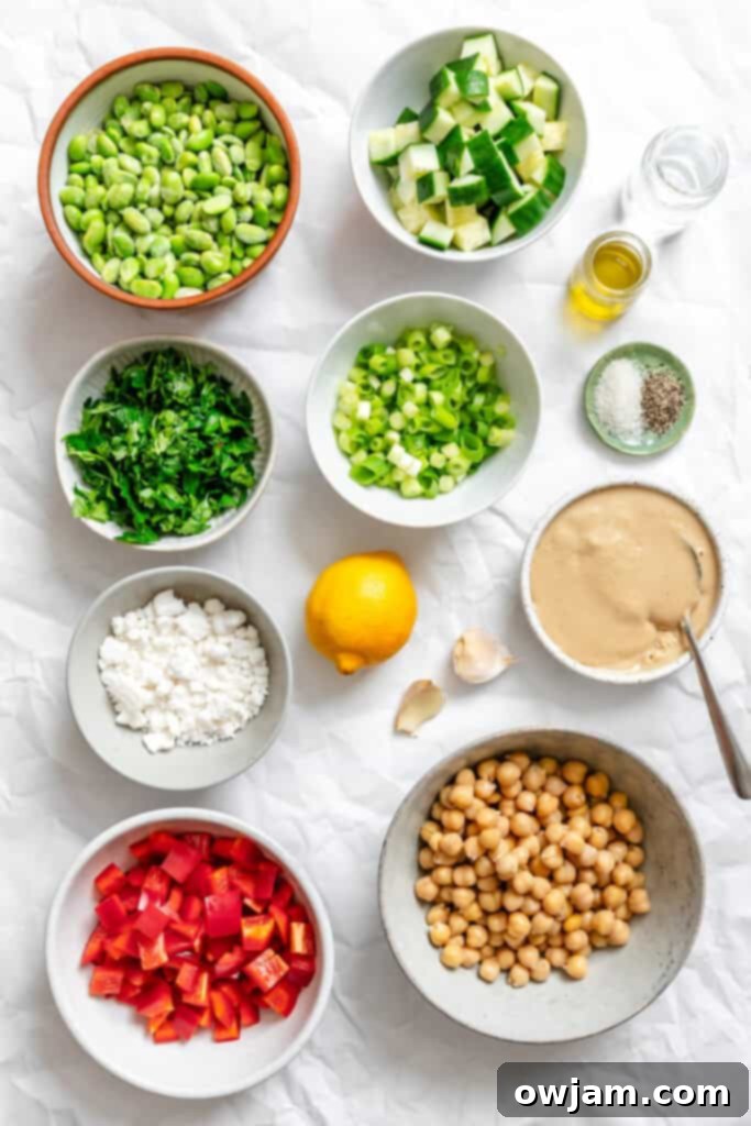 Zesty Edamame Chickpea Feta Bowl 3 Edamame Chickpea Feta Salad ingredients