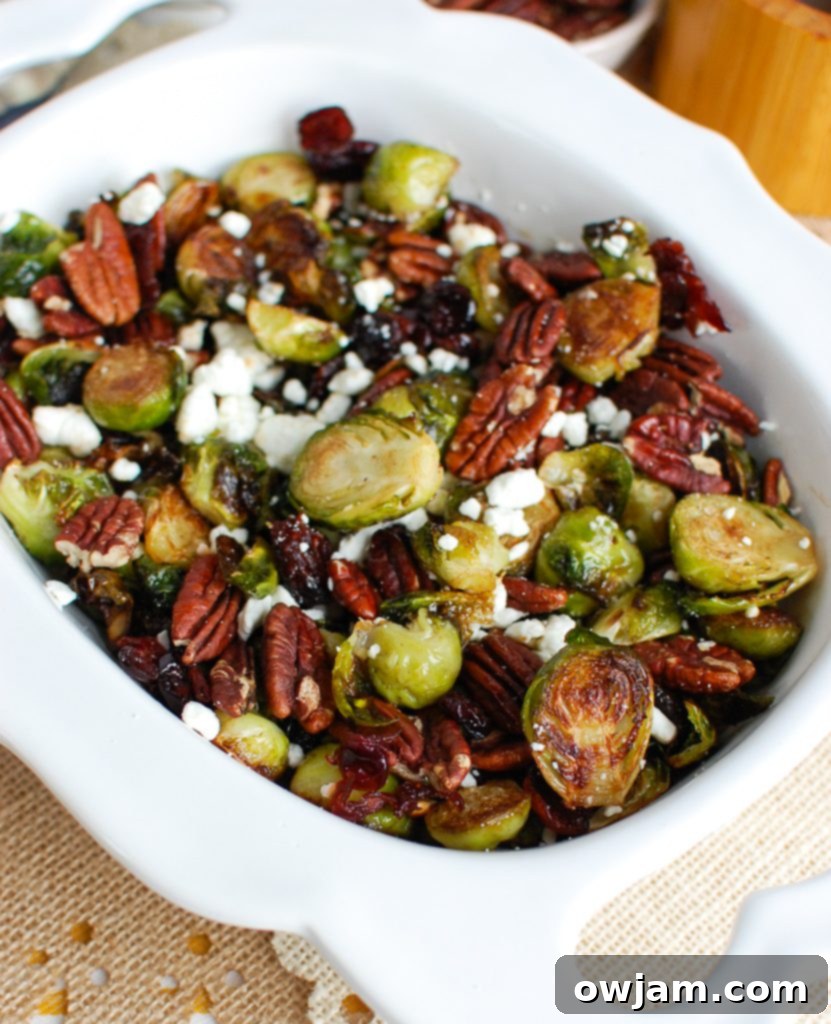 Brussels Sprouts with Cranberries in white bowl