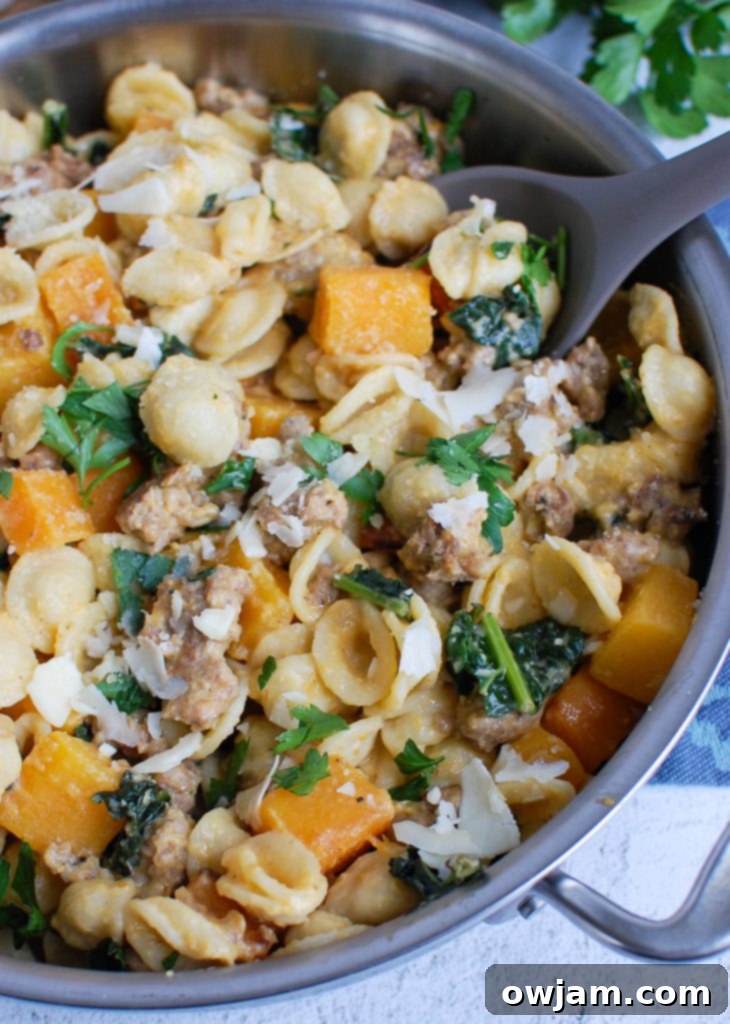 Velvety Butternut Pasta 5 Butternut Squash Pasta in pan