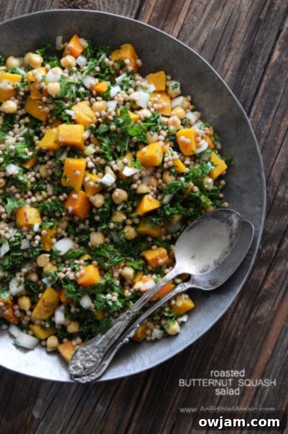 Roasted Butternut Squash Salad with Chickpeas, Kale, and Pearl Couscous