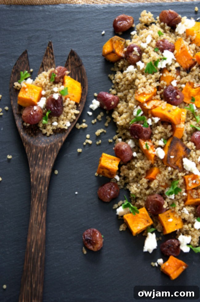 Butternut Squash Quinoa Salad with Goat Cheese and Roasted Grapes