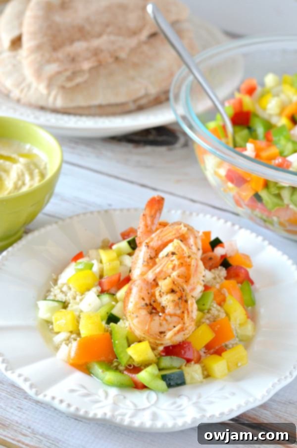 Shrimp and Israeli Pepper Salad with Pita Bread