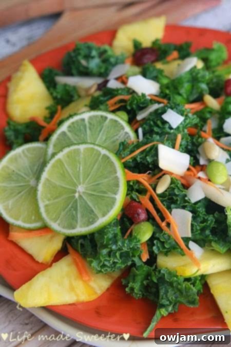 Tropical Kale Salad with Pineapple Honey Lime Dressing