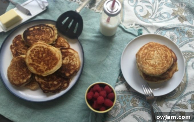 Tenderest Cardamom Pancakes close up with butter