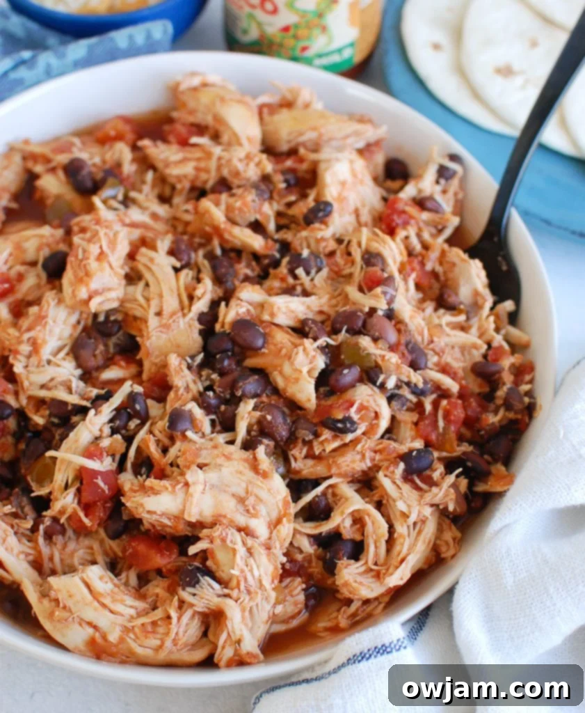 Slow Cooker Shredded Chicken with teal napkin