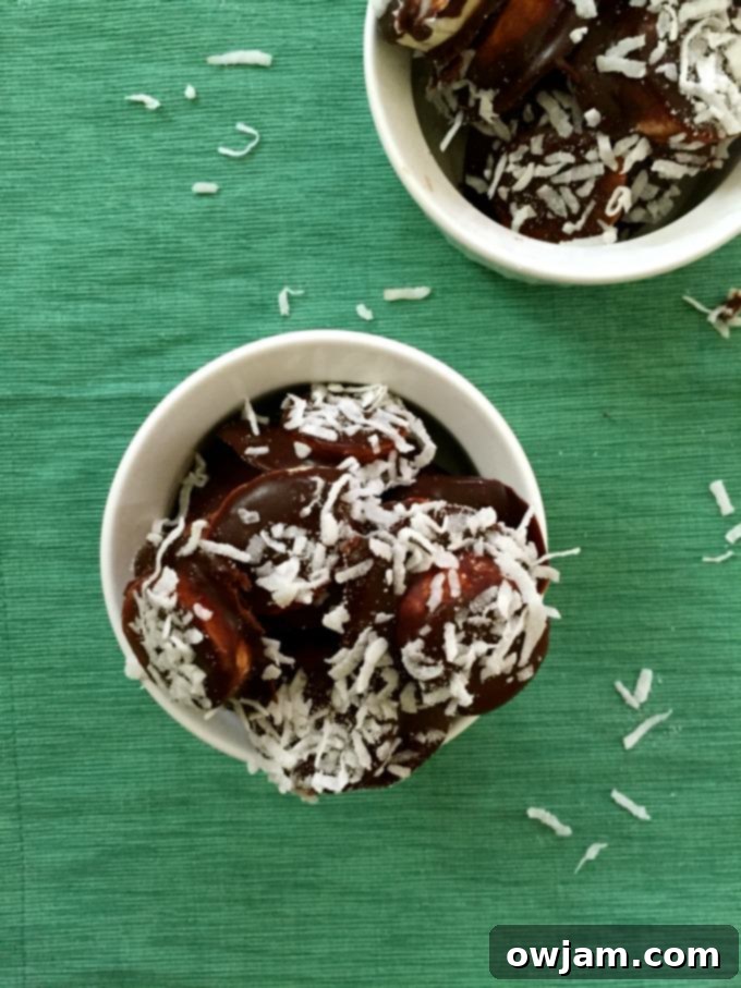 Frozen Chocolate Coconut Banana Bites on a serving tray