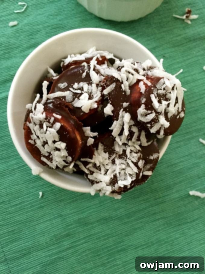 Frozen Chocolate Coconut Banana Bites close up