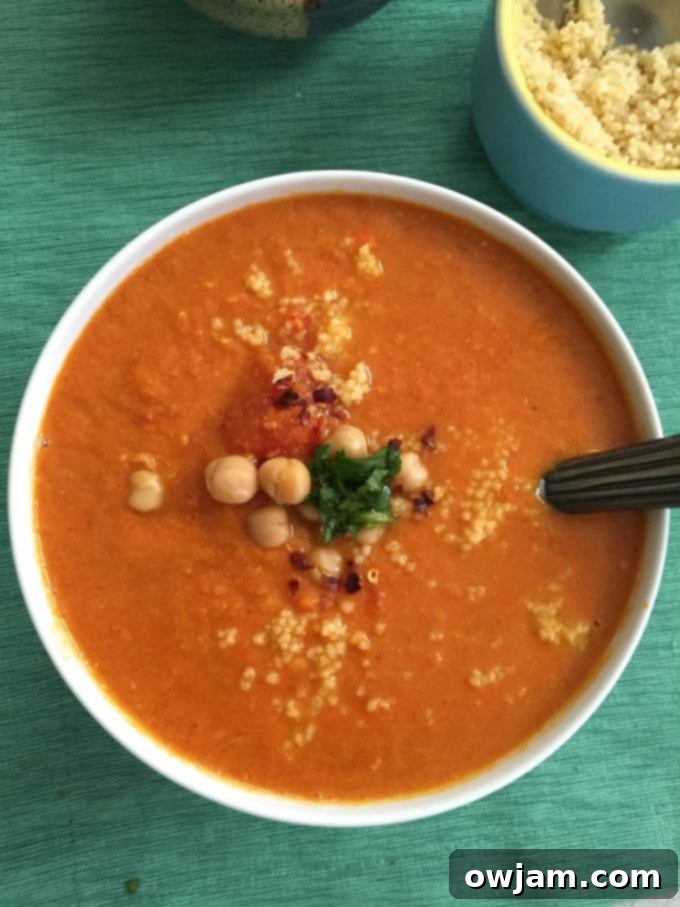 Moroccan Tomato Couscous Chickpea Soup