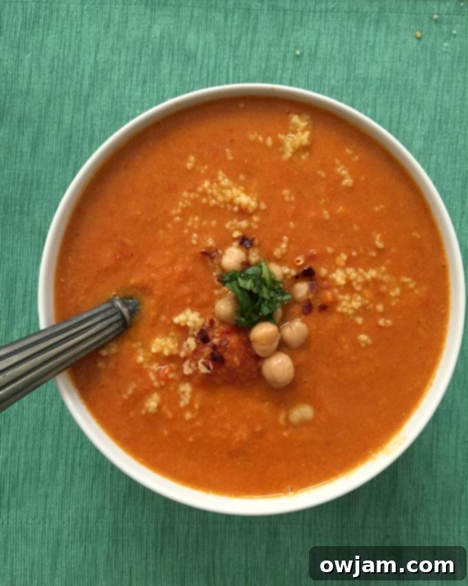 Moroccan Tomato Couscous Chickpea Soup