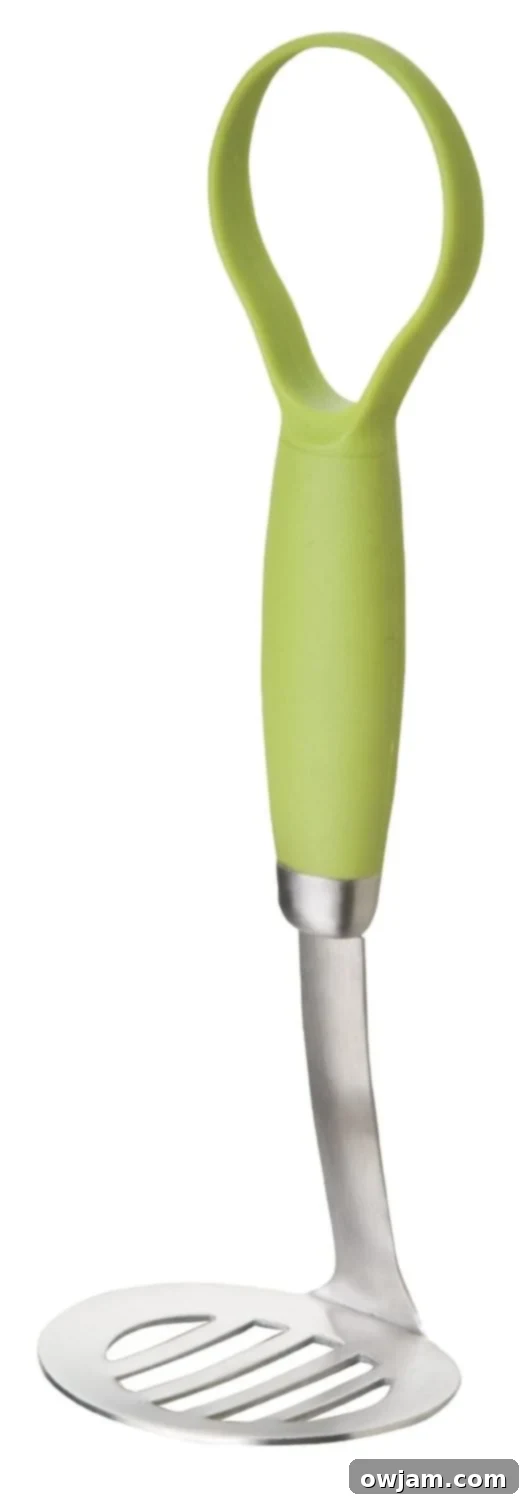 A specialized avocado masher tool, ideal for achieving the perfect guacamole consistency.