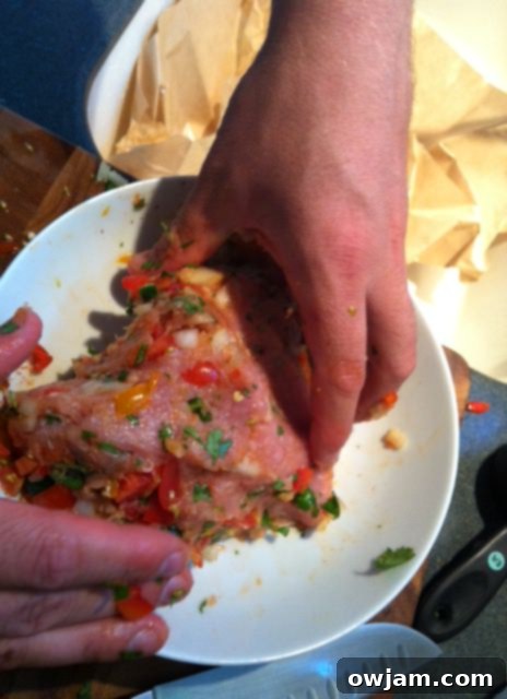 mixing Grilled Spicy Turkey Burgers