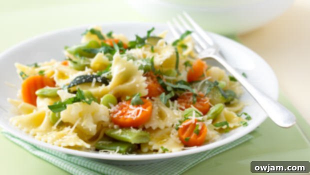 Quick and Healthy Pasta Primavera with frozen vegetables and Parmesan