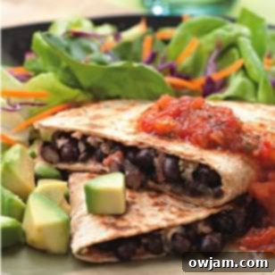 Healthy Black Bean Quesadillas with avocado slices for a quick meal