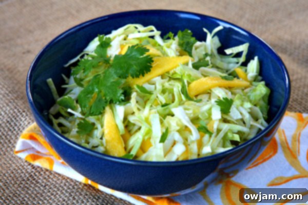Refreshing Mango Slaw with fresh cilantro for a tropical side dish