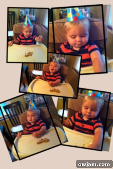 Will enjoying his first birthday chocolate cake, a moment of pure joy and celebration