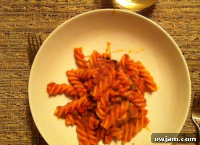 A generous serving of freshly made Pasta Goulash, ready to be enjoyed