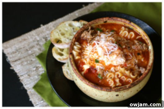Delicious Lasagna Soup, featuring all the beloved flavors of the classic pasta dish.