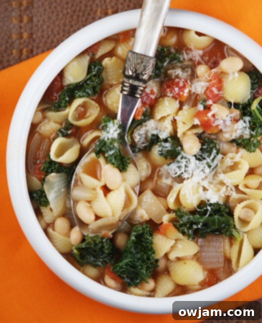 Traditional Italian Pasta Fagioli, a hearty and comforting soup with pasta and beans.