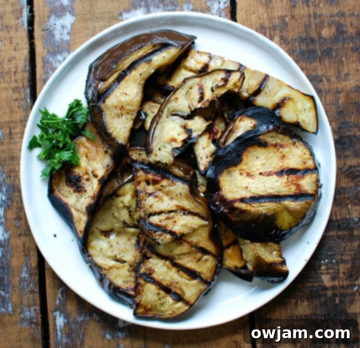 A vibrant Mediterranean Eggplant Salad on a plate, featuring grilled eggplant.