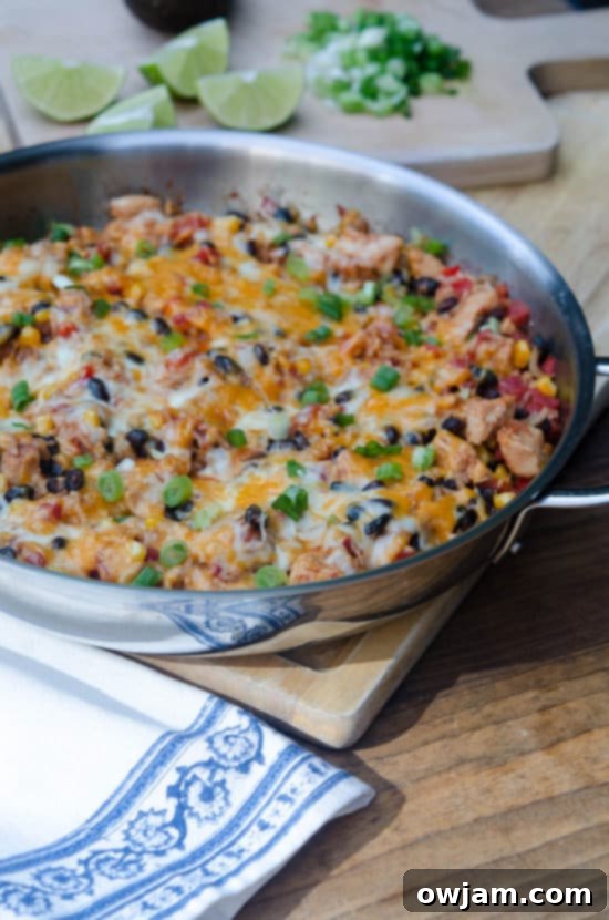 Hearty Tex Mex Chicken and Rice Skillet, a quick and flavorful one-pan dinner.