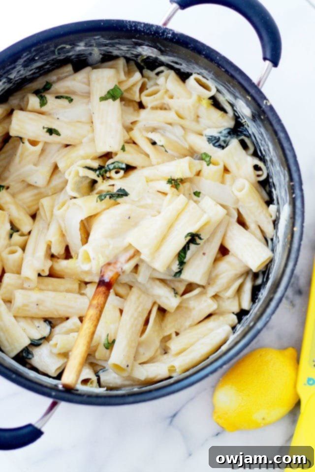 Delicious Creamy Lemon One Pot Pasta, an easy and flavorful weeknight dinner.