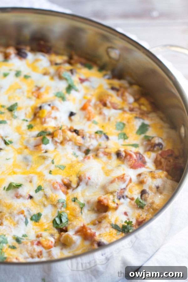 Vegetarian Sweet Potato Enchilada Skillet Casserole, a hearty Mexican-inspired meal.