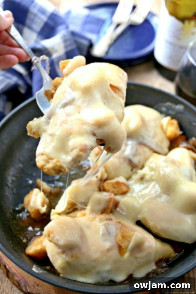 Easy and cheesy Skillet French Onion Chicken, a comforting one-pan meal.