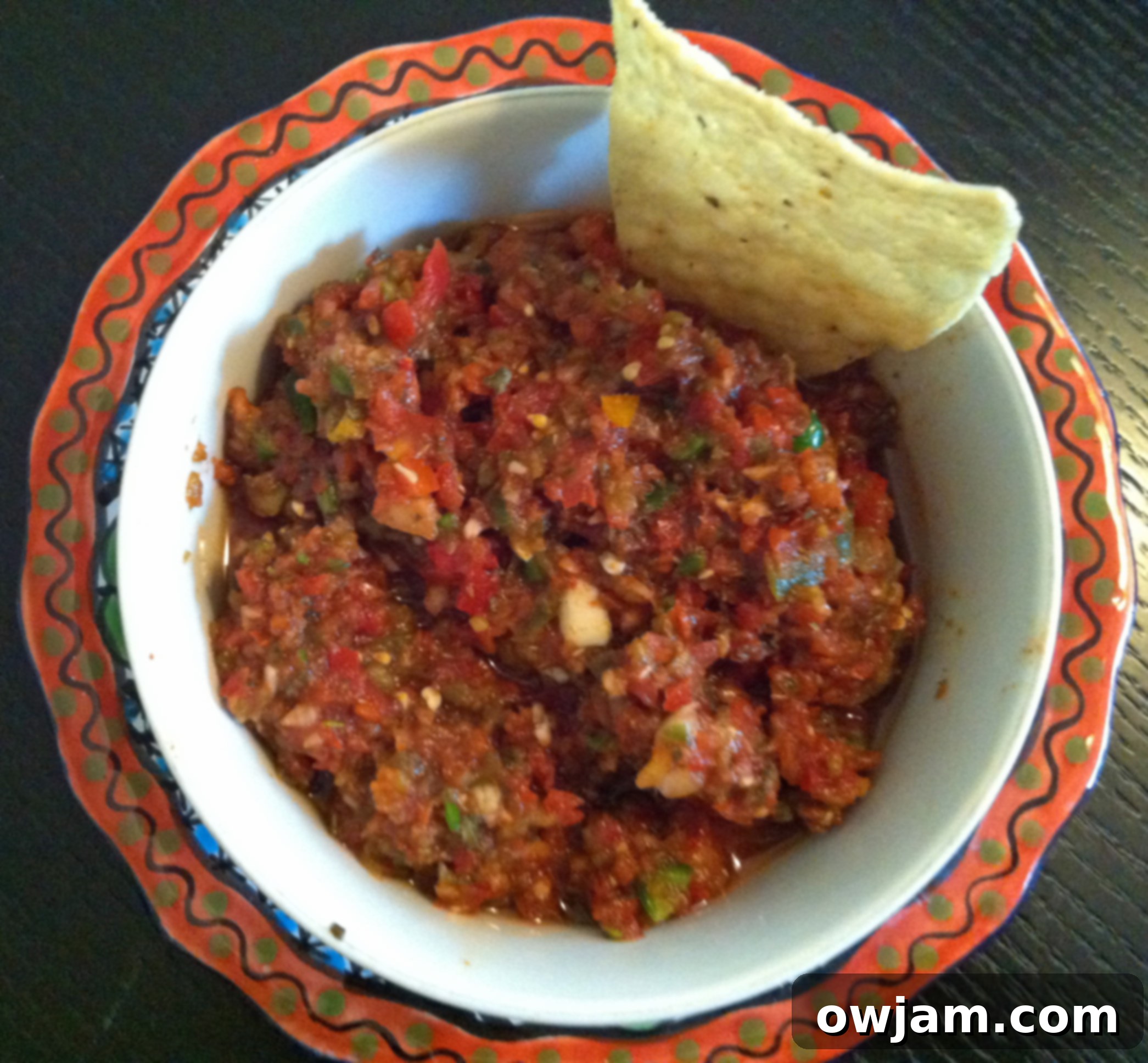 Delicious Homemade Kickin' Salsa ready to serve with chips