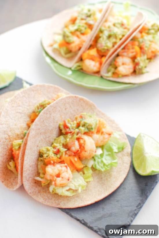 Zesty spicy shrimp tacos with a fresh slaw