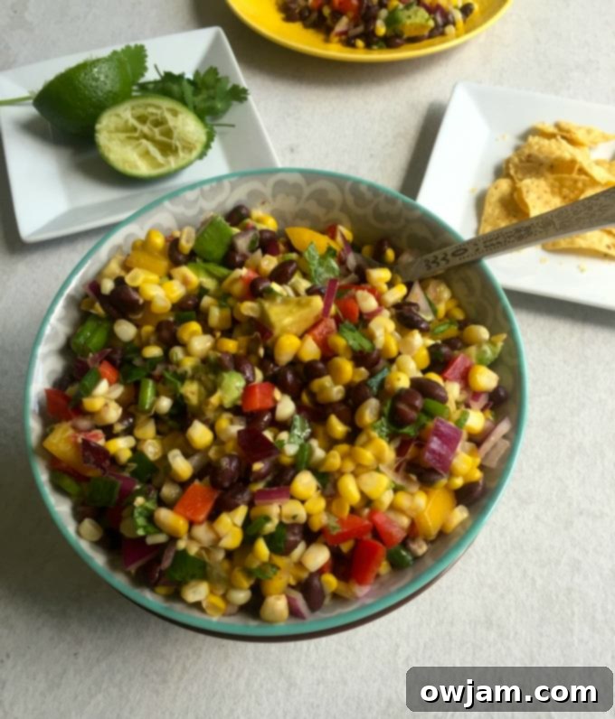 Sweet Corn Black Bean Salad in a decorative bowl