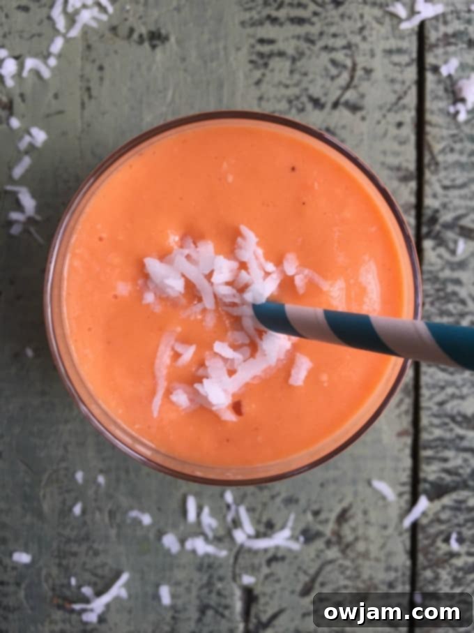 Golden Carrot Delight 3 Two glasses of Coconut Carrot Smoothie, a healthy and sweet drink.