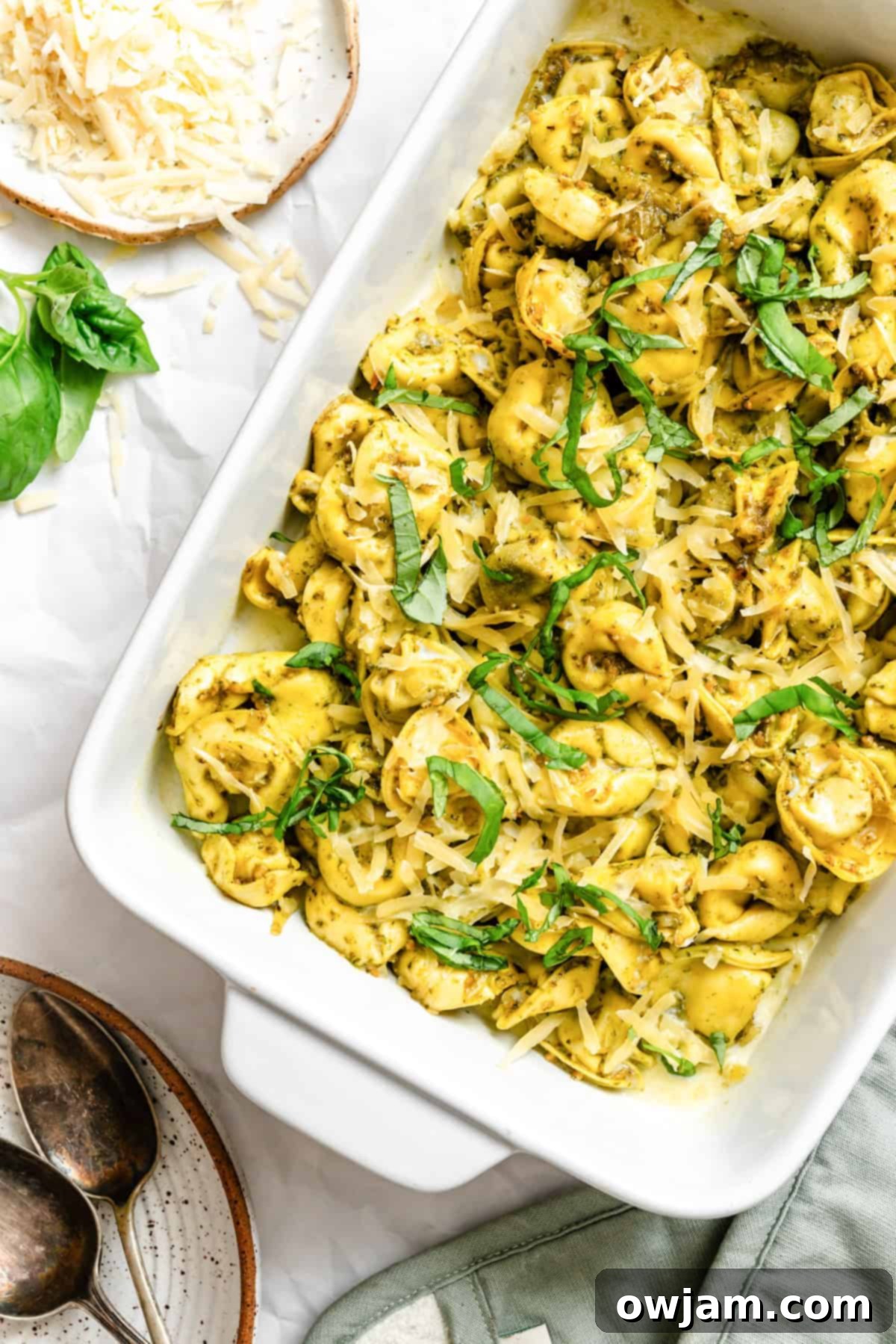 Speedy Cheesy Pesto Tortellini Dinner 11 Pesto Tortellini in baking dish