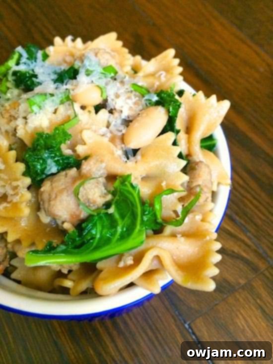Bowtie Pasta with Sausage, White Beans and Kale