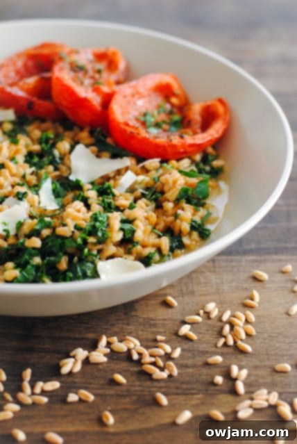 Farro and Kale Risotto with Roasted Tomatoes